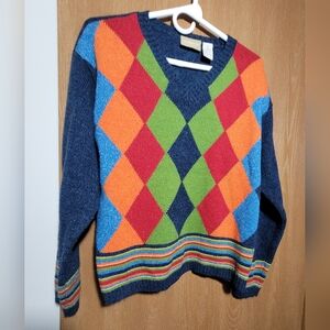 Vtg Liz Claiborne Circus 100% Wool colourful sweater Large